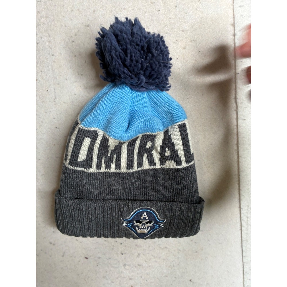 CCM Milwaukee Admirals Hockey Beanie Knit Pom Hat Blue Grey Skull Logo 4742